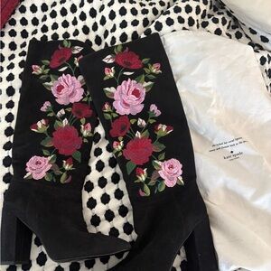 Kate Spade Floral Black Velvet Boots